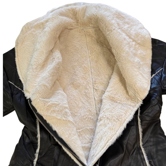 Black Faux Leather White Fur Pennylane Jacket - Picture 4 of 6